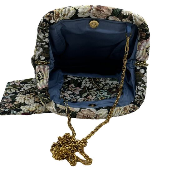 Handmade Tapestry Mini Purse Crossbody Chain Bag with Bill Card Holder Floral - Picture 5 of 14